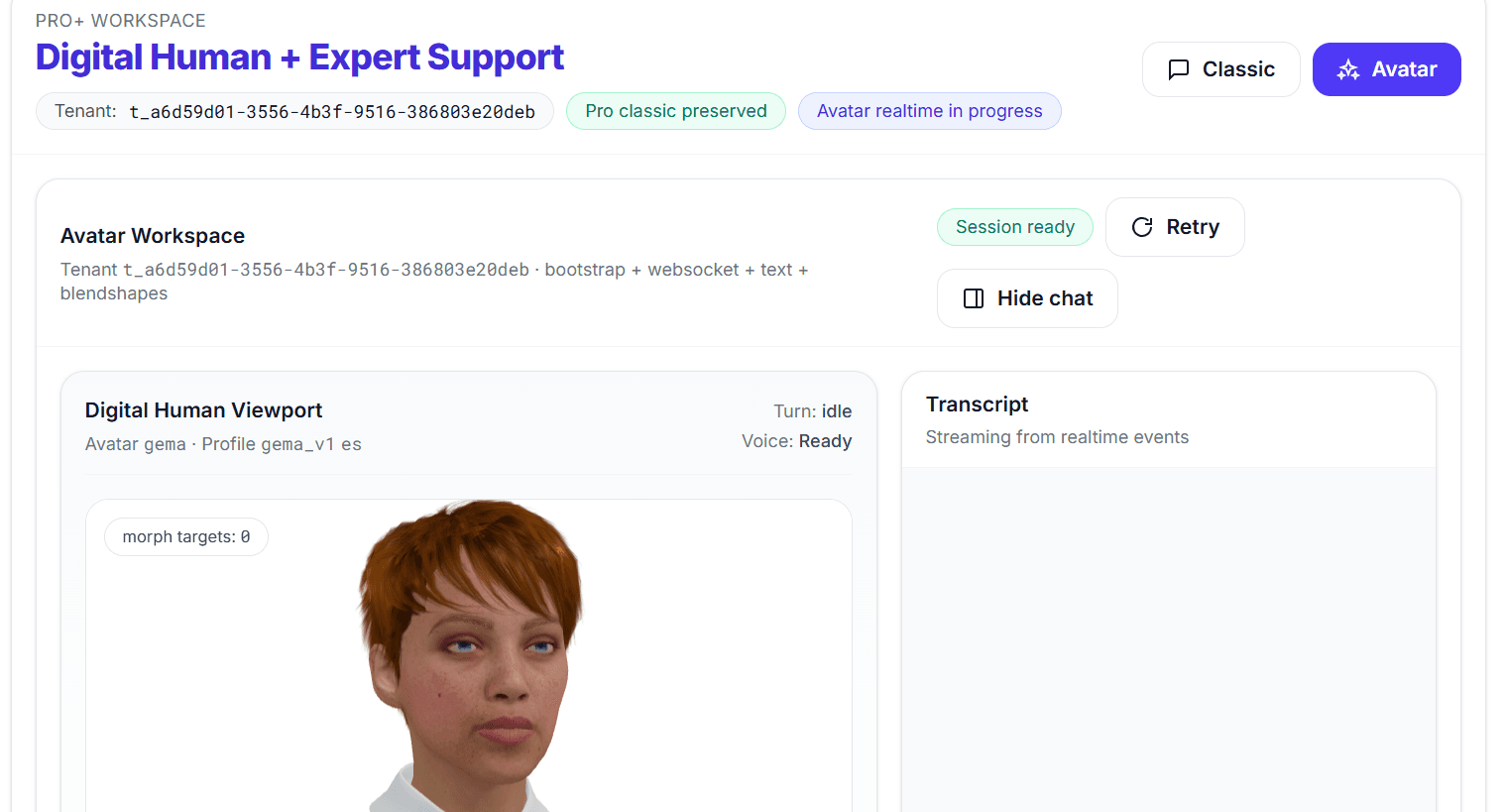 Workspace Pro Plus de Bravae — chat et avatar conversationnel